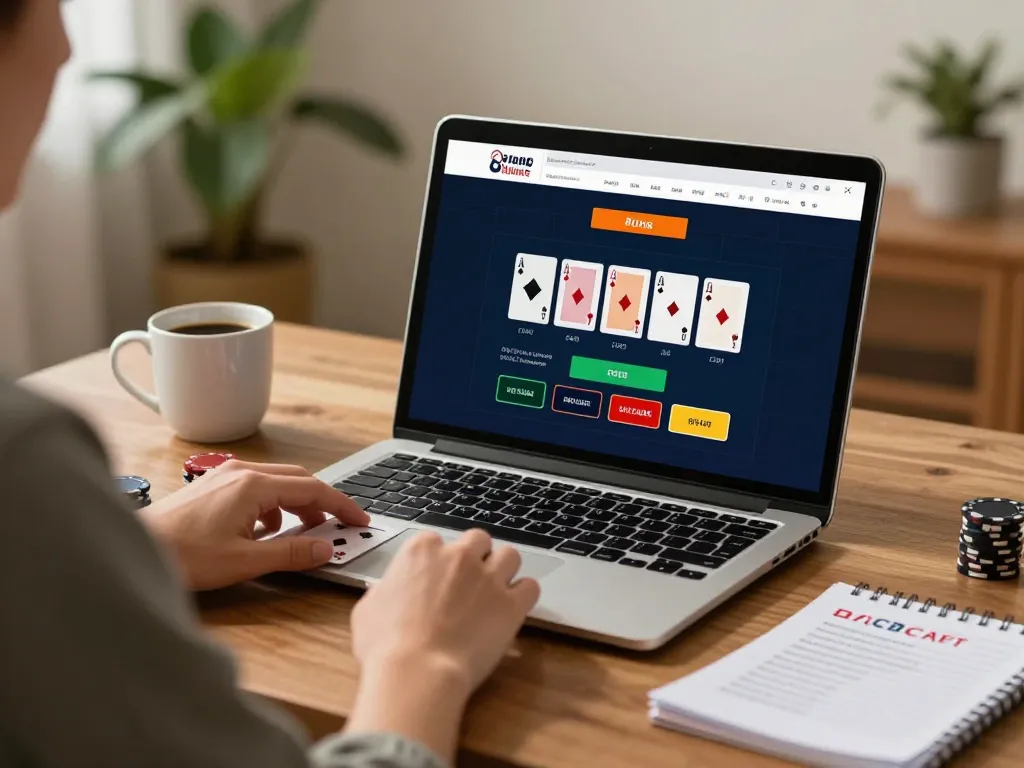 SC88 app user enjoying live dealer blackjack on laptop at home, illustrating strategic gaming.