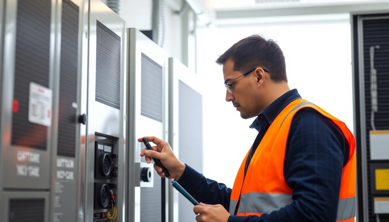 Technician conducting a DGUV V3 Prüfung on electrical equipment in an office environment.