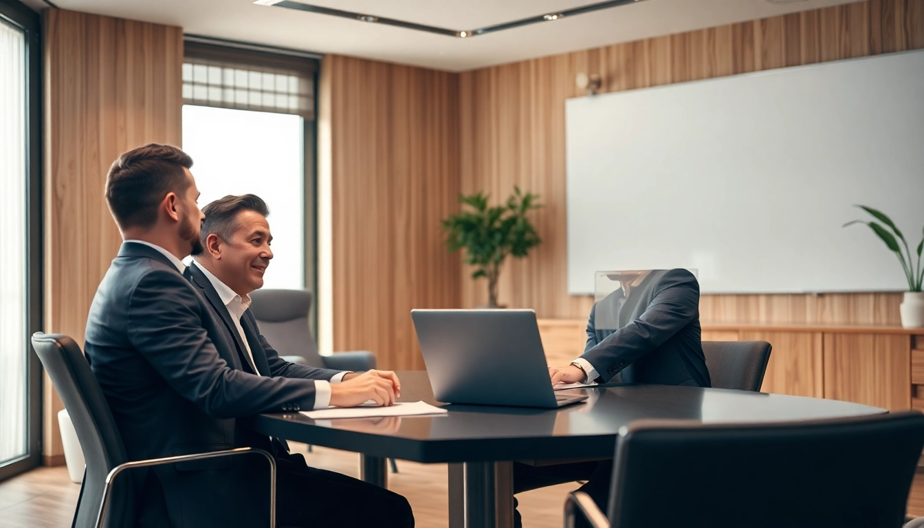 Headhunter Sales: Professionelles Gespräch zwischen Headhunter und Vertriebsmitarbeiter in modernem Büro.