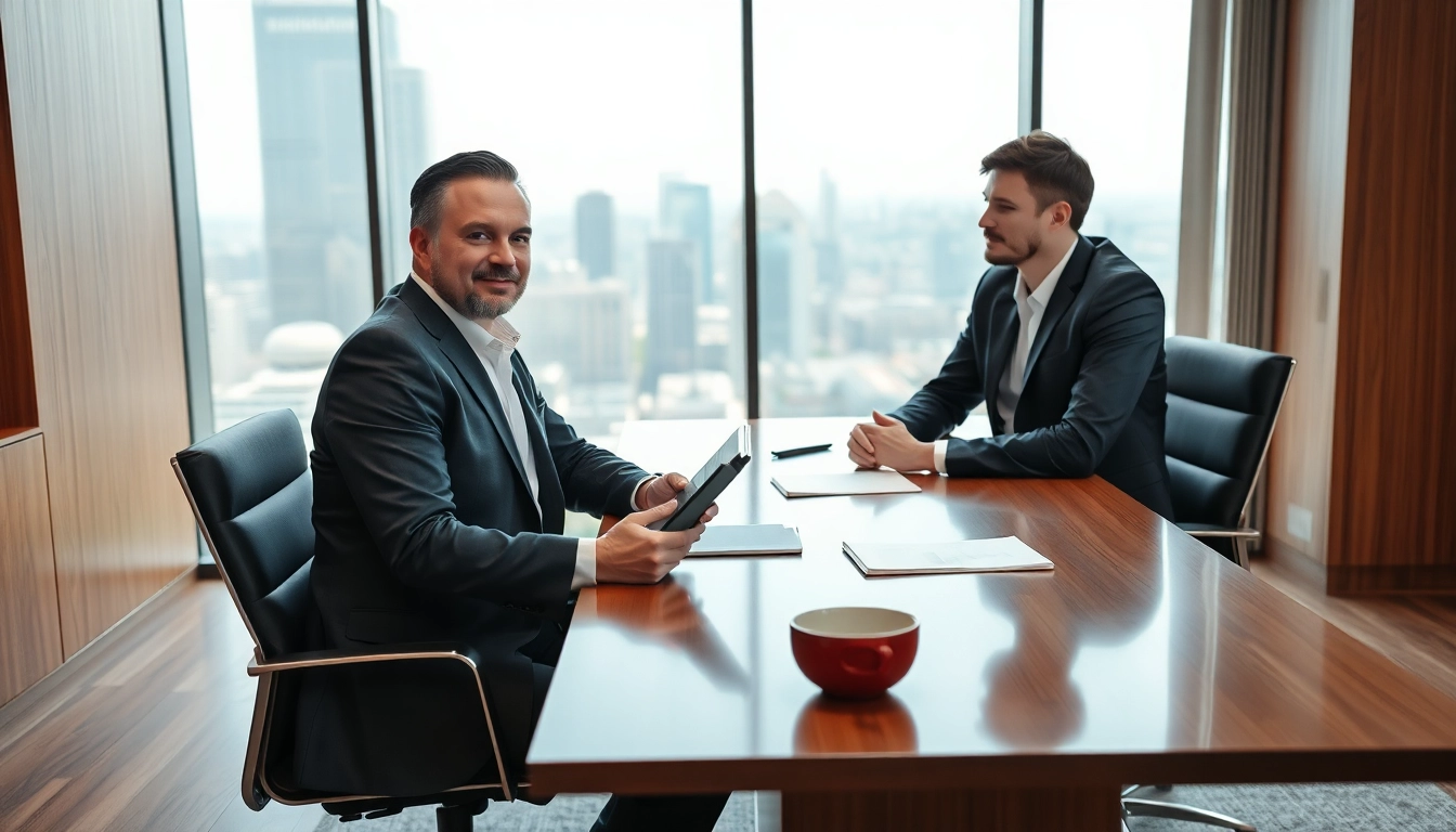 Der Headhunter führt ein professionelles Gespräch mit einem Kandidaten in einem modernen Büro.