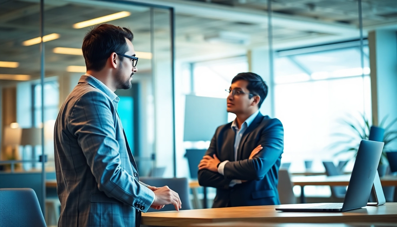 Headhunter IT, der einen IT-Experten im modernen Büro berät.