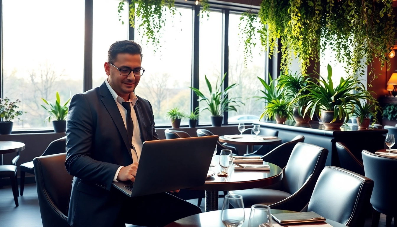 Headhunter Gastronomie, der in einem stilvollen Restaurantumfeld arbeitet und Talente rekrutiert.