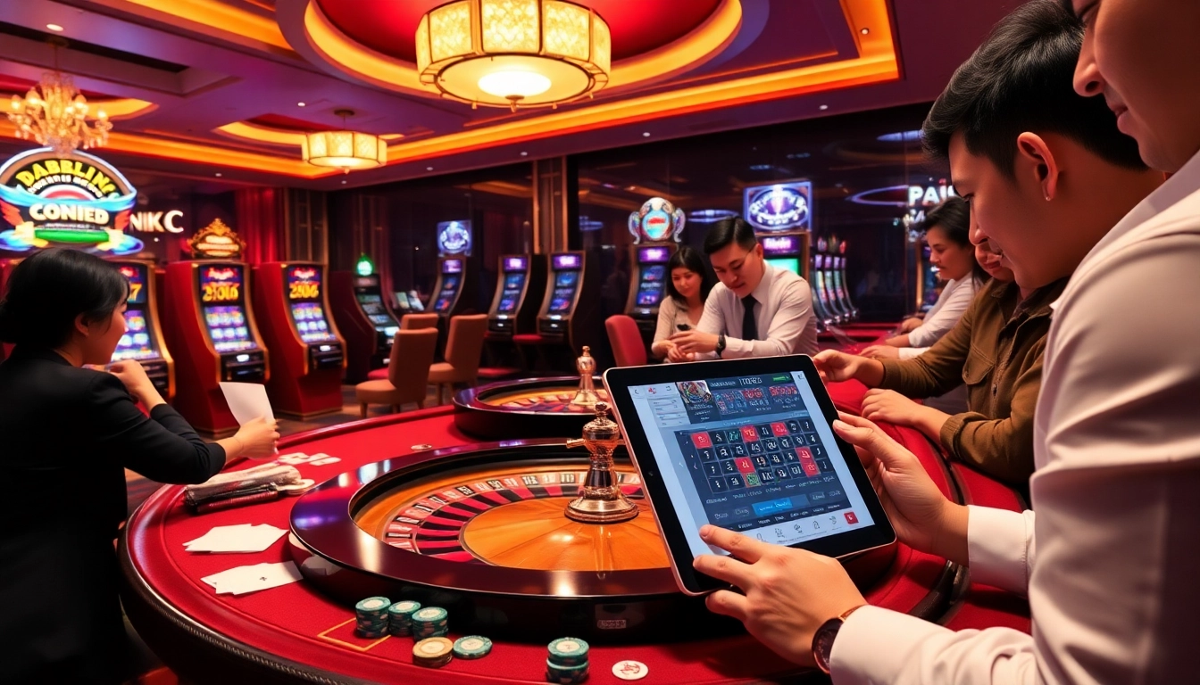 Experience vibrant gambling action at RR88 with players enjoying roulette and poker.