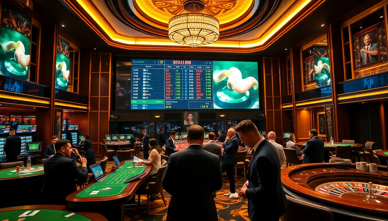 Betting excitement with tỷ lệ cá cược bóng đá displayed in a lively casino sportsbook environment.