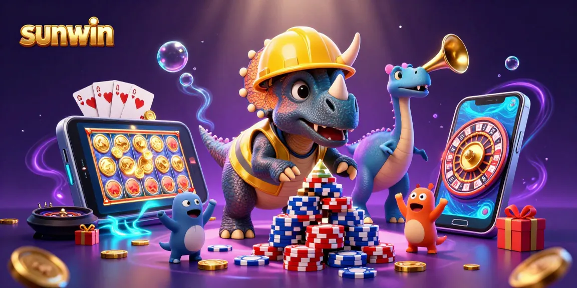 sunwin action-packed casino scene featuring a triceratops and a parasaurolophus celebrating