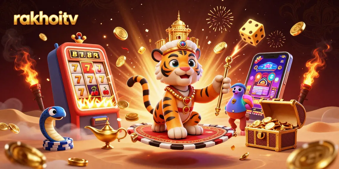 Experience thrilling entertainment with rakhoitv's dazzling 3D illustration featuring a tiger sultan and casino elements.