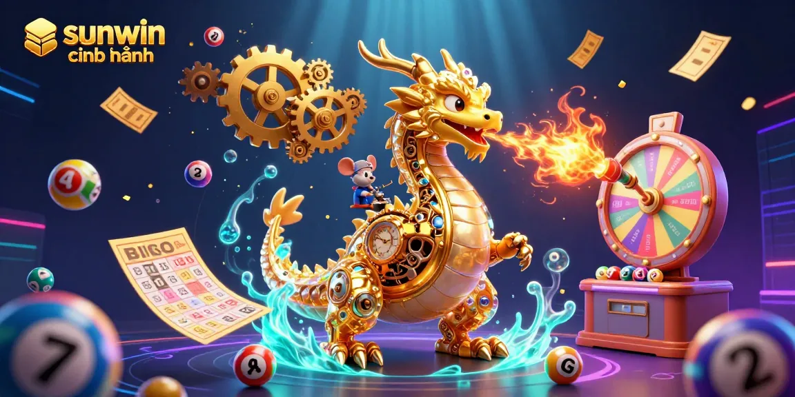 Experience the excitement of winning with sunwin chính hãng as colorful lottery elements animate around a powerful dragon scene.